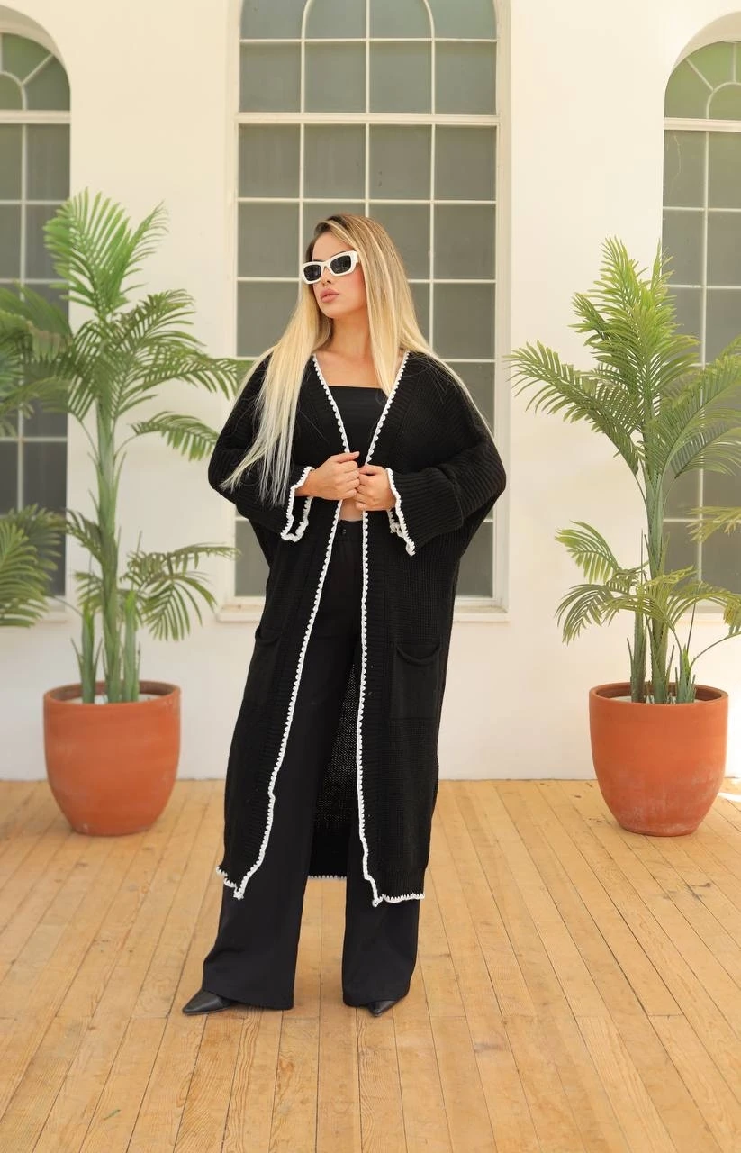 Uzun hırka çoban dikiş siyah