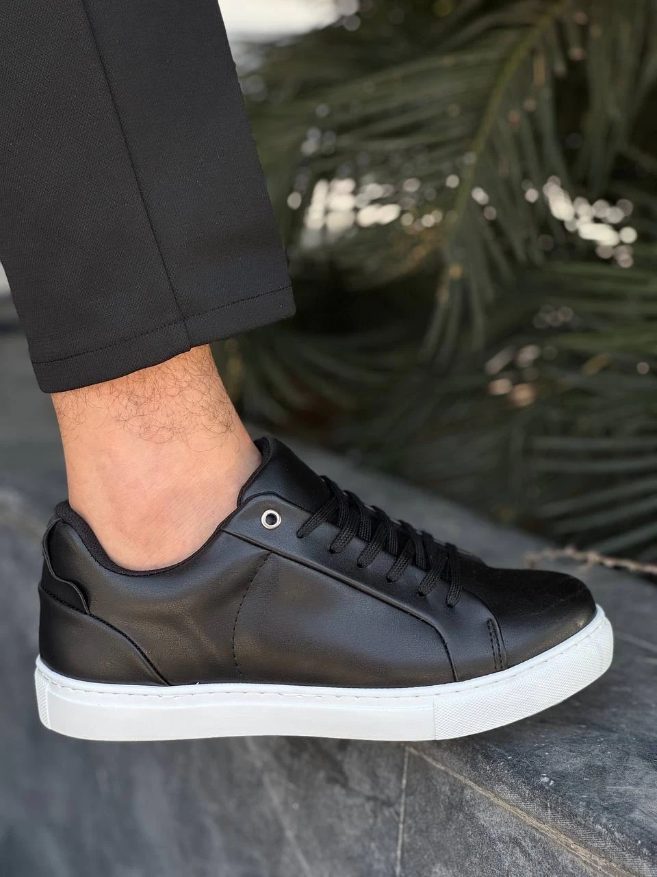 KB-BX1  Kuback Siyah Cilt Yüksek Beyaz Taban Günlük Erkek Ayakkabı