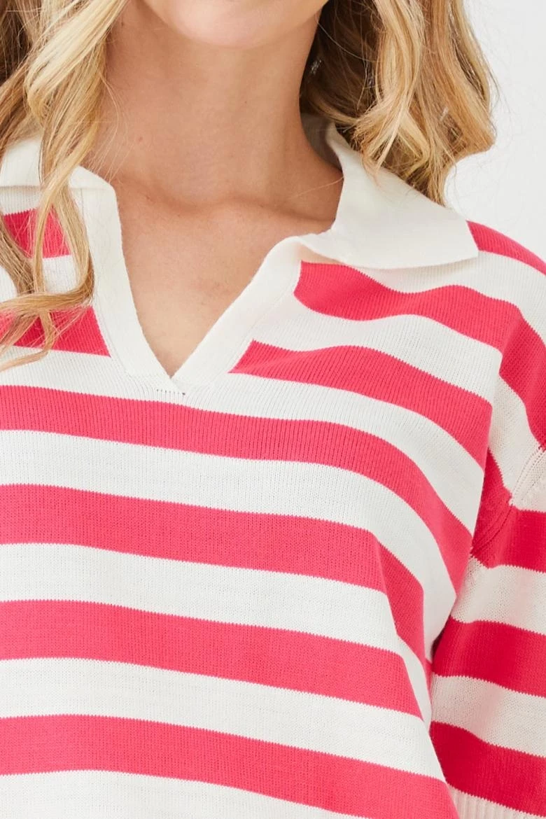 Gömlek yaka çizgili triko tişört