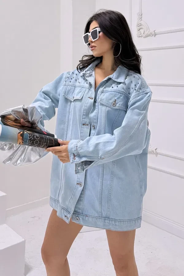 Taşlı Kot Ceket Antrasit