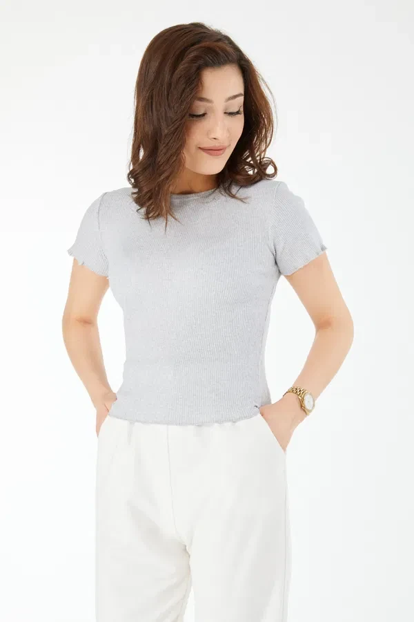 Kısa kollu bluz gri