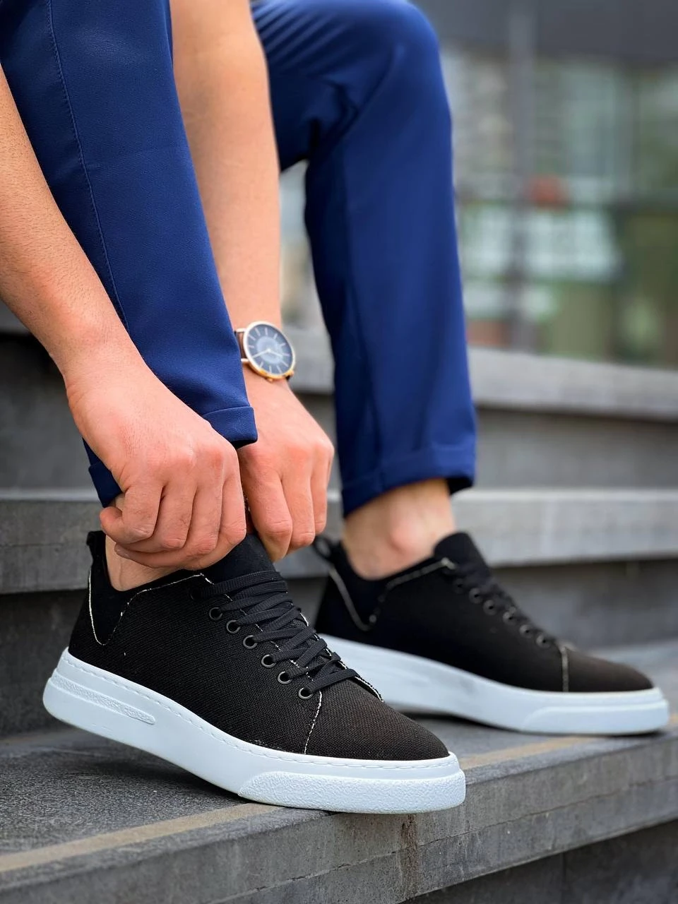 KB-X204 Kuback Siyah Keten Beyaz Yüksek Taban Günlük Erkek Spor Ayakkabı