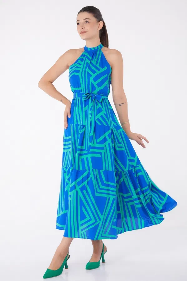 Hakim yaka desenli reglan kol elbise