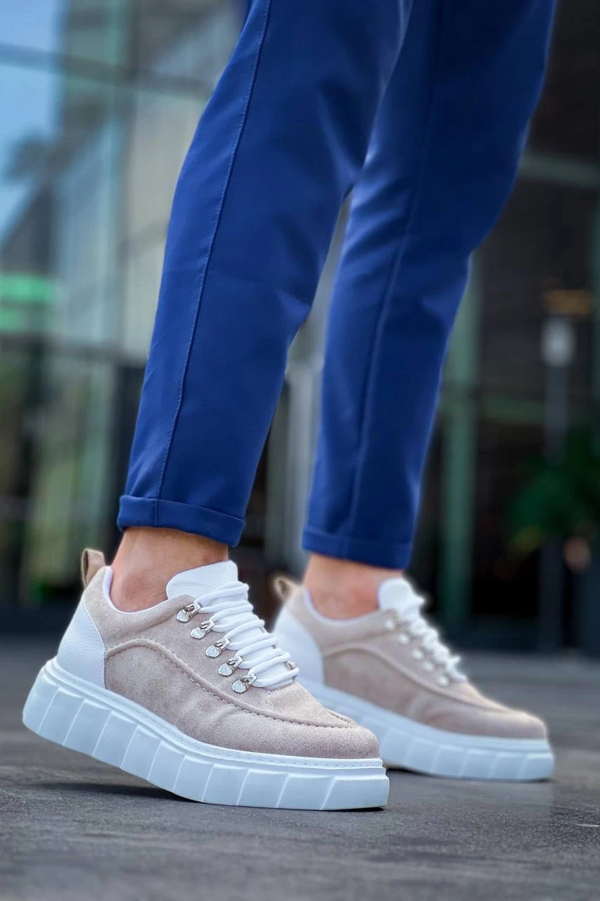 KB-X10 Kuback Bej Süet Beyaz Yüksek Taban Günlük Spor Ayakkabı