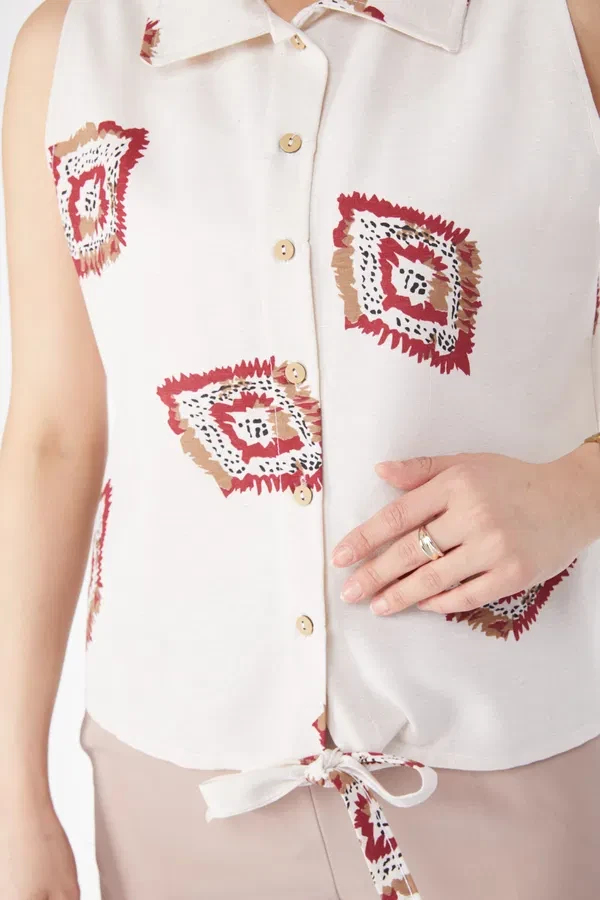 Etek Ucu Bağlamalı Desenli Gömlek