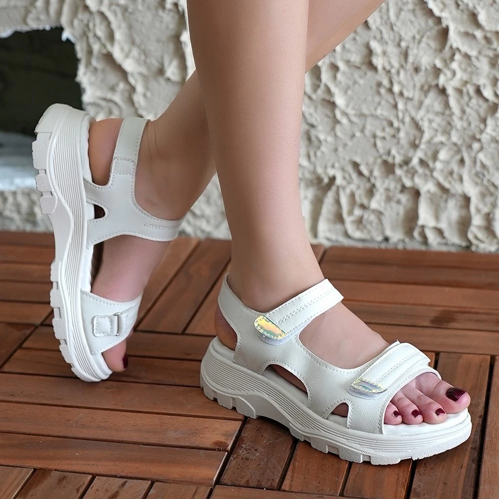 Trita Bej Cilt Cırt Cırtlı Sandalet