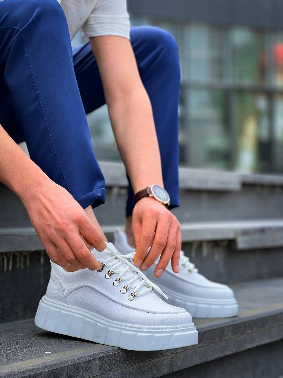 KB-X10 Kuback Beyaz Cilt  Beyaz Yüksek Taban Günlük Spor Ayakkabı