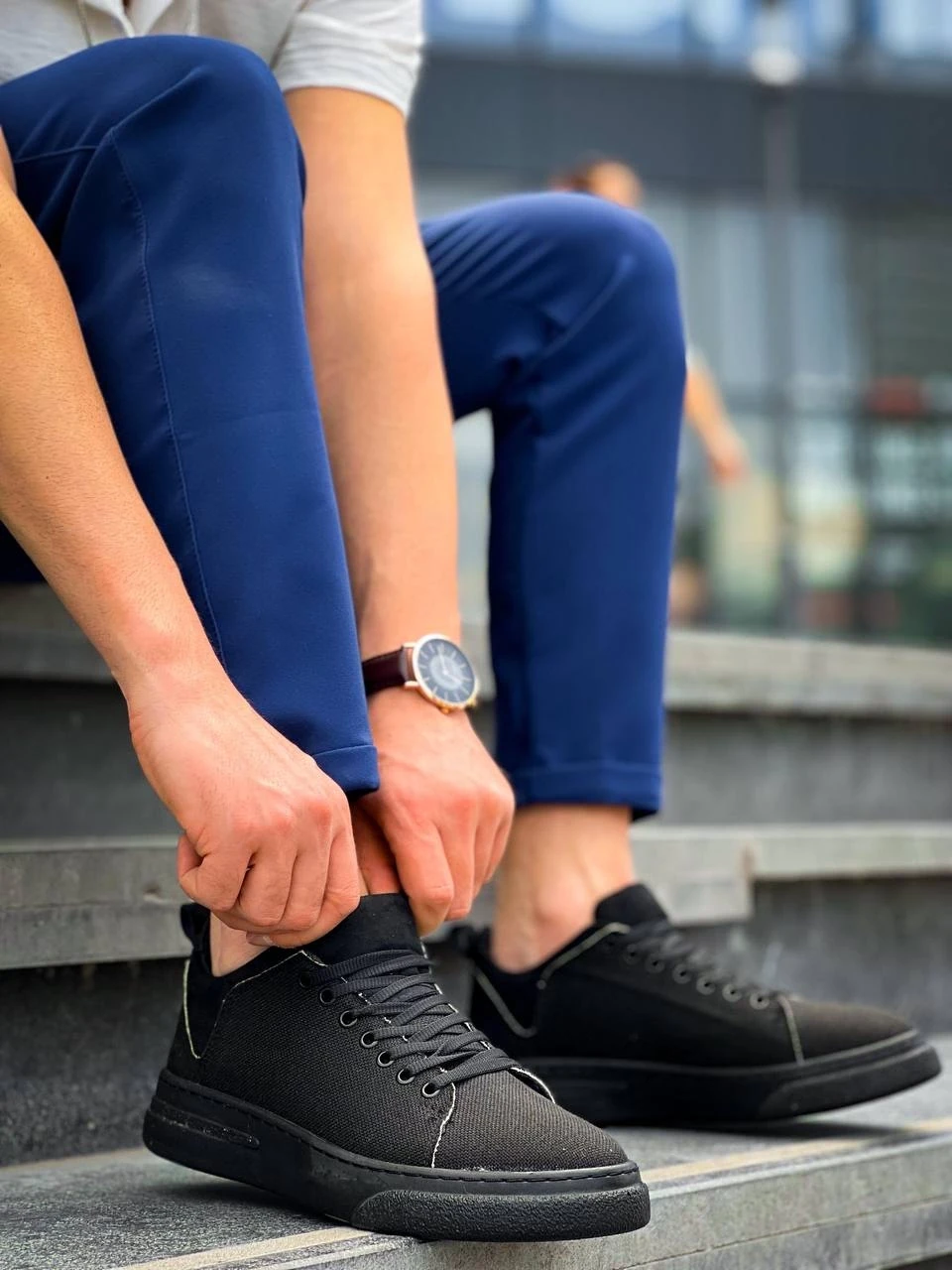 KB-X204 Kuback Siyah Keten Siyah Yüksek Taban Günlük Erkek Spor Ayakkabı