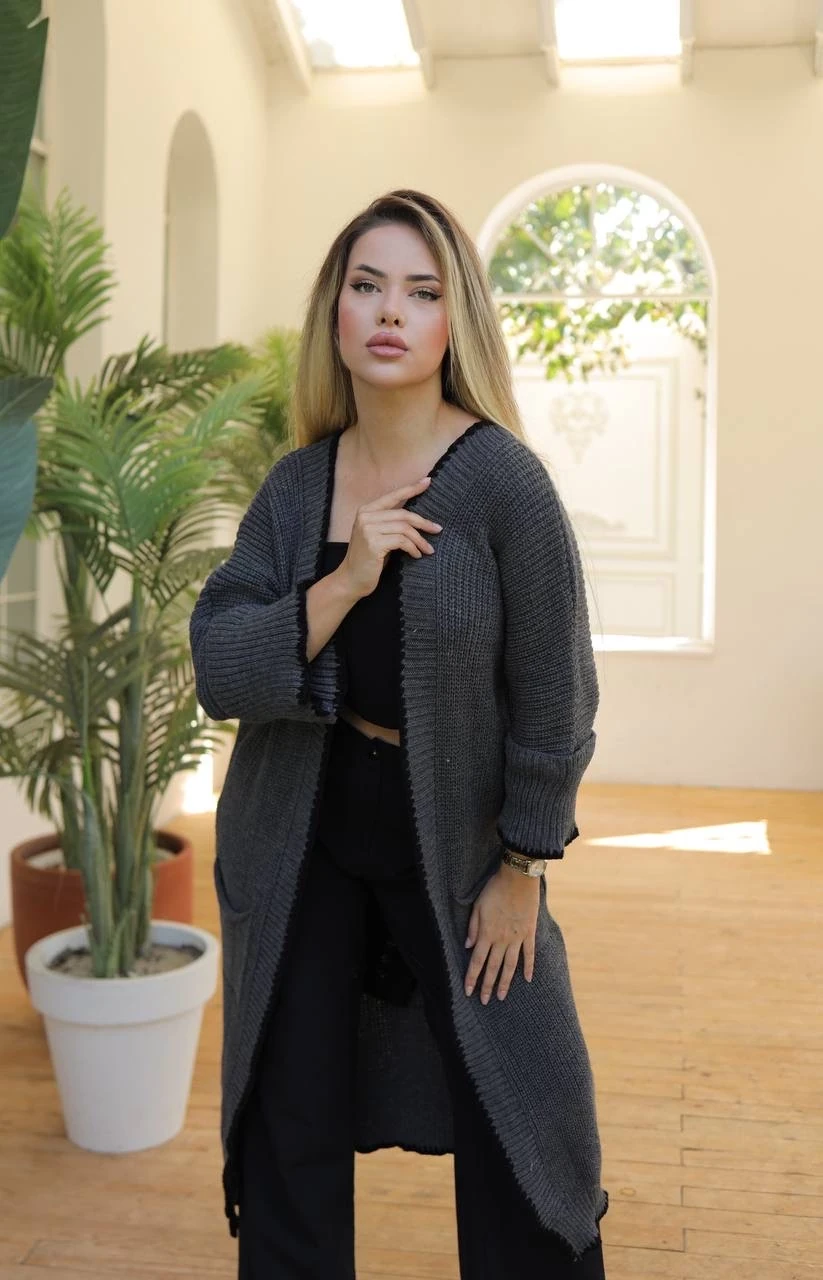 Uzun hırka çoban dikiş antrasit