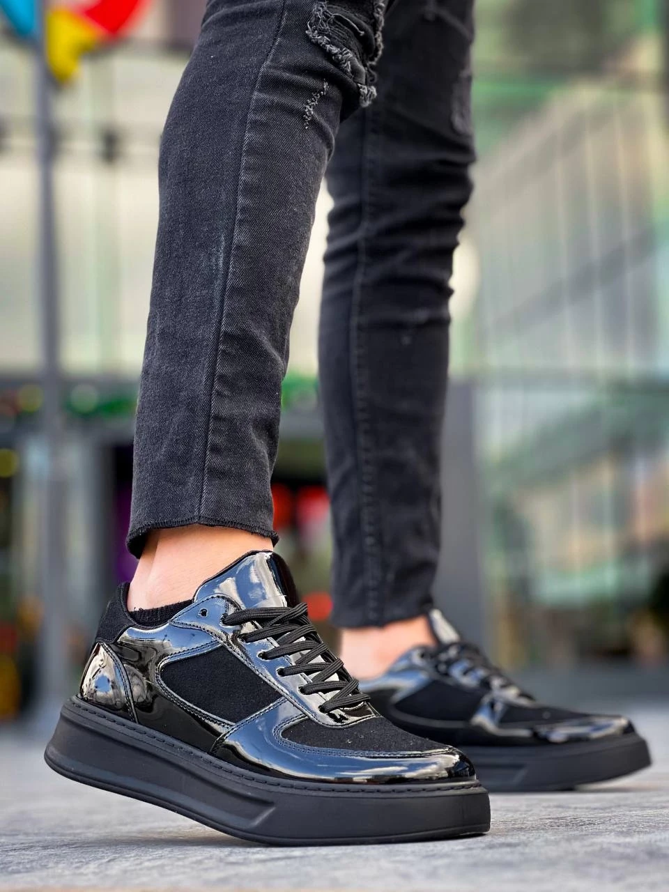 KB-X8 Kuback Siyah Rugan Yüksek Siyah Taban Günlük Spor Ayakkabı