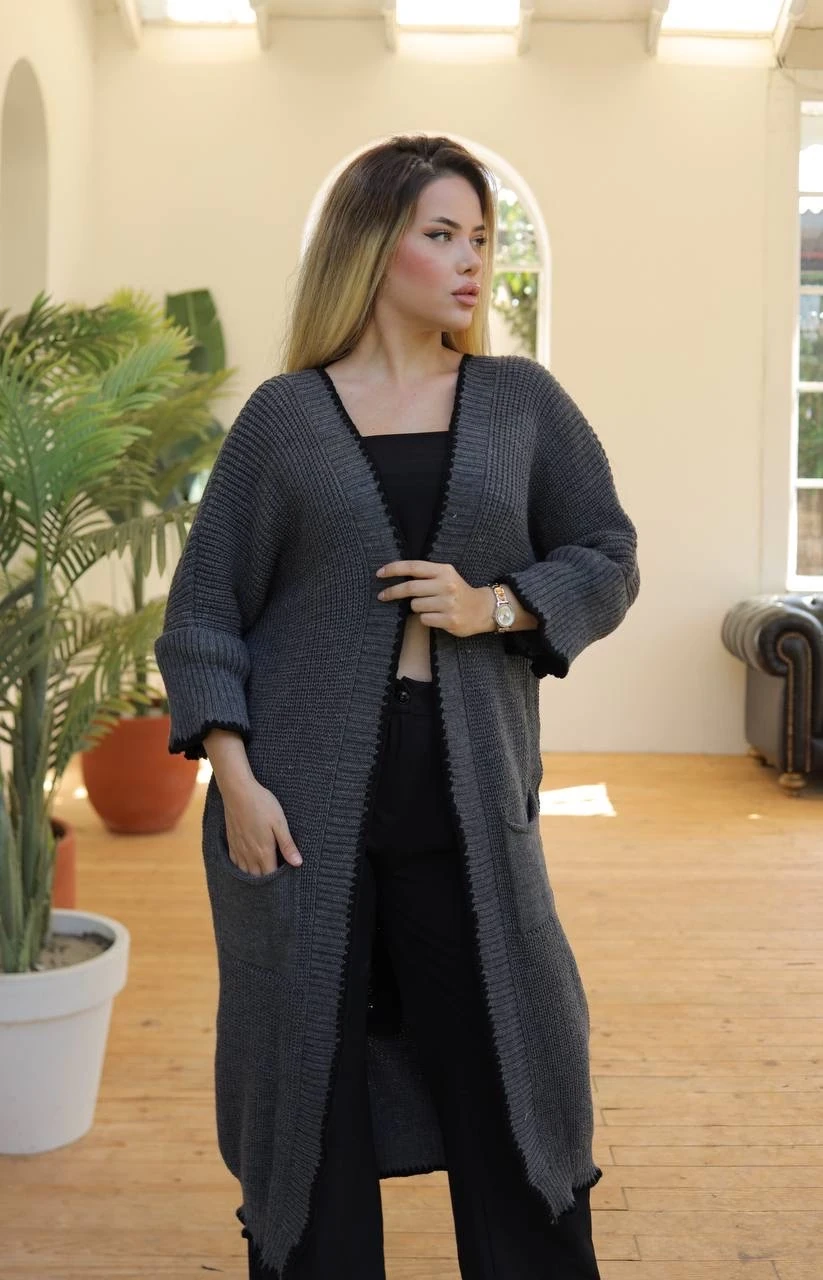 Uzun hırka çoban dikiş antrasit