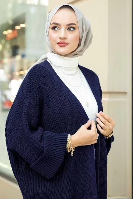 Yarasa kol uzun triko hırka lacivert