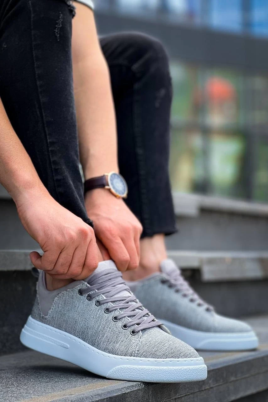 KB-X204 Kuback Gri Keten Beyaz Yüksek Taban Günlük Erkek Spor Ayakkabı