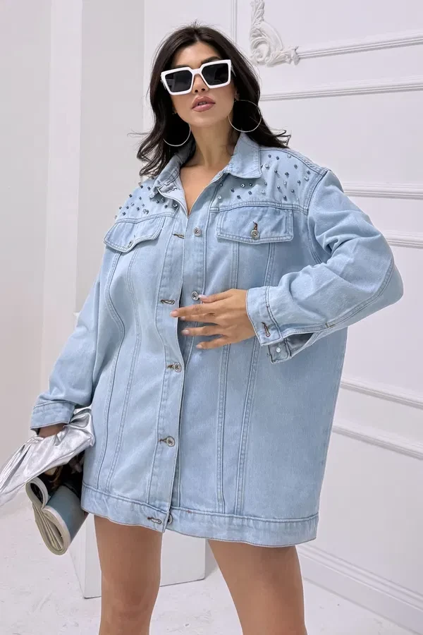 Taşlı Kot Ceket Antrasit