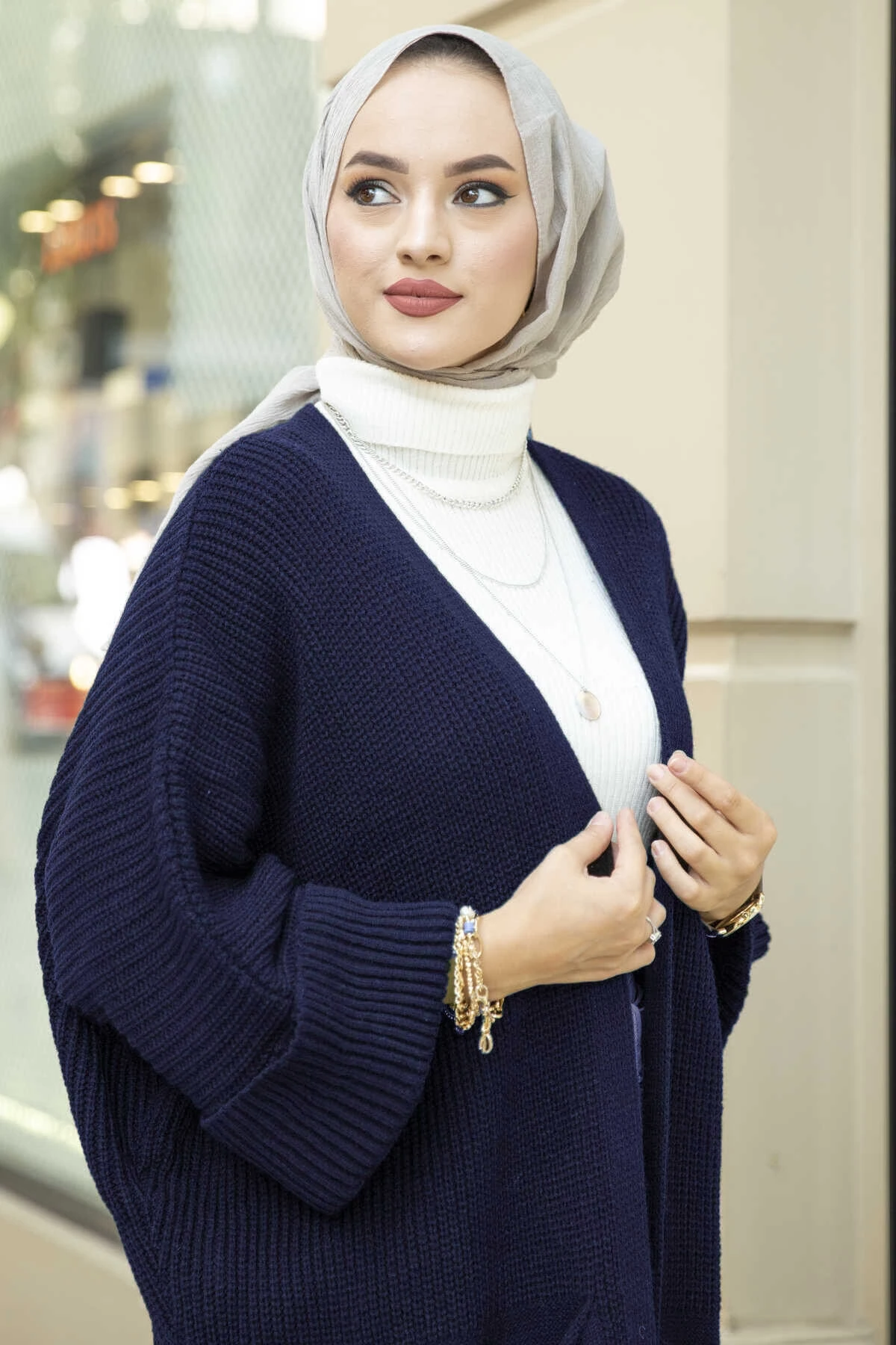 Yarasa kol uzun triko hırka lacivert