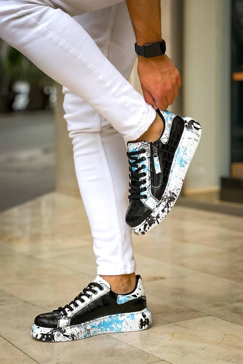 KB-02  Kuback Bağcıklı Crocodile Siyah Mavi Günlük Erkek Ayakkabı