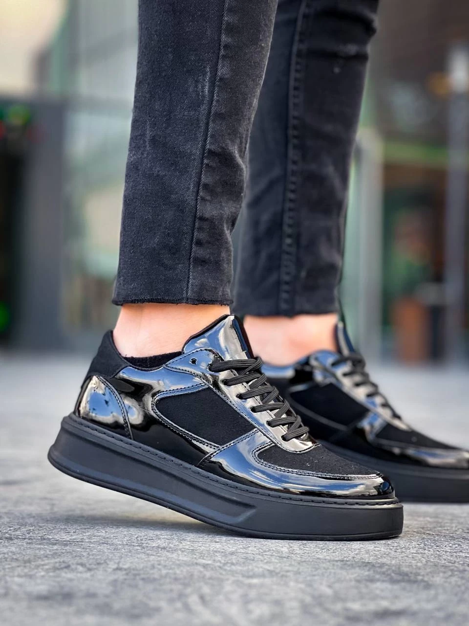 KB-X8 Kuback Siyah Rugan Yüksek Siyah Taban Günlük Spor Ayakkabı