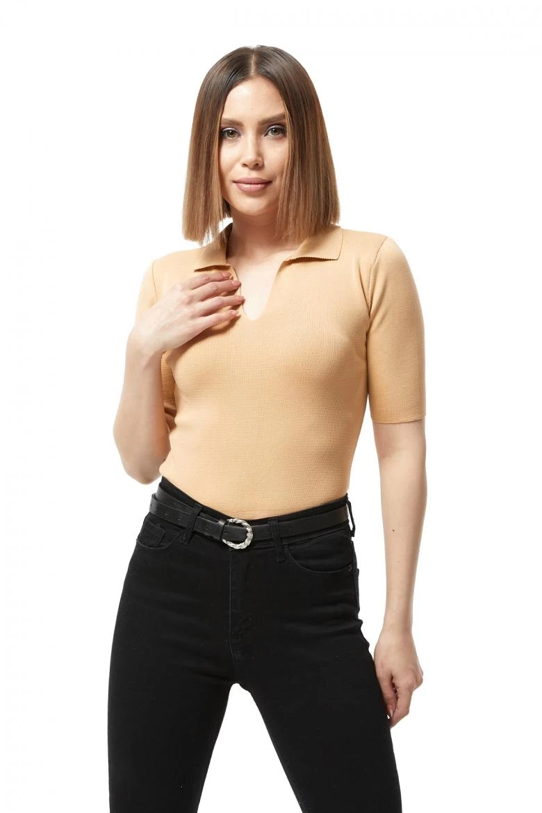 Gömlek yaka yazlık triko bluz