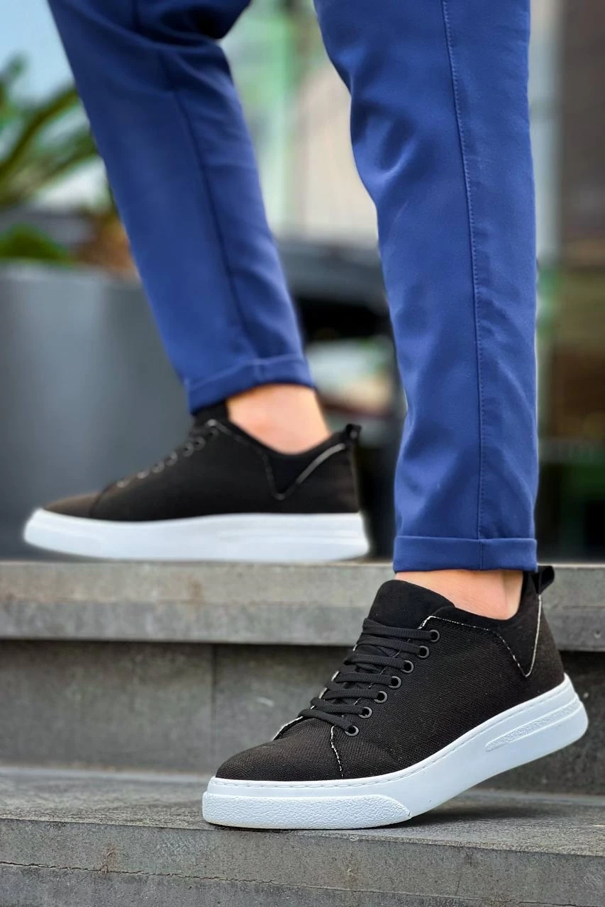 KB-X204 Kuback Siyah Keten Beyaz Yüksek Taban Günlük Erkek Spor Ayakkabı