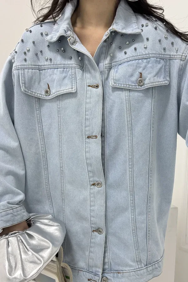 Taşlı Kot Ceket Antrasit