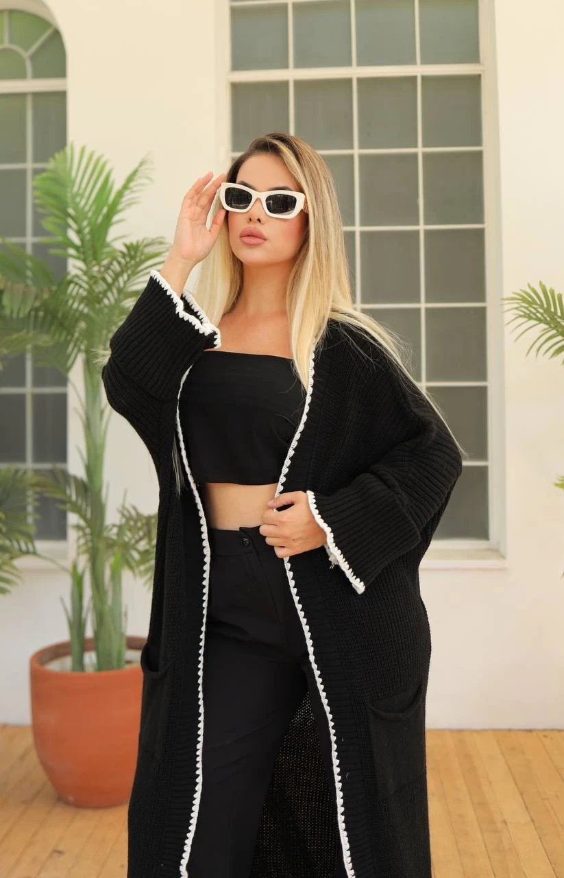 Uzun hırka çoban dikiş siyah