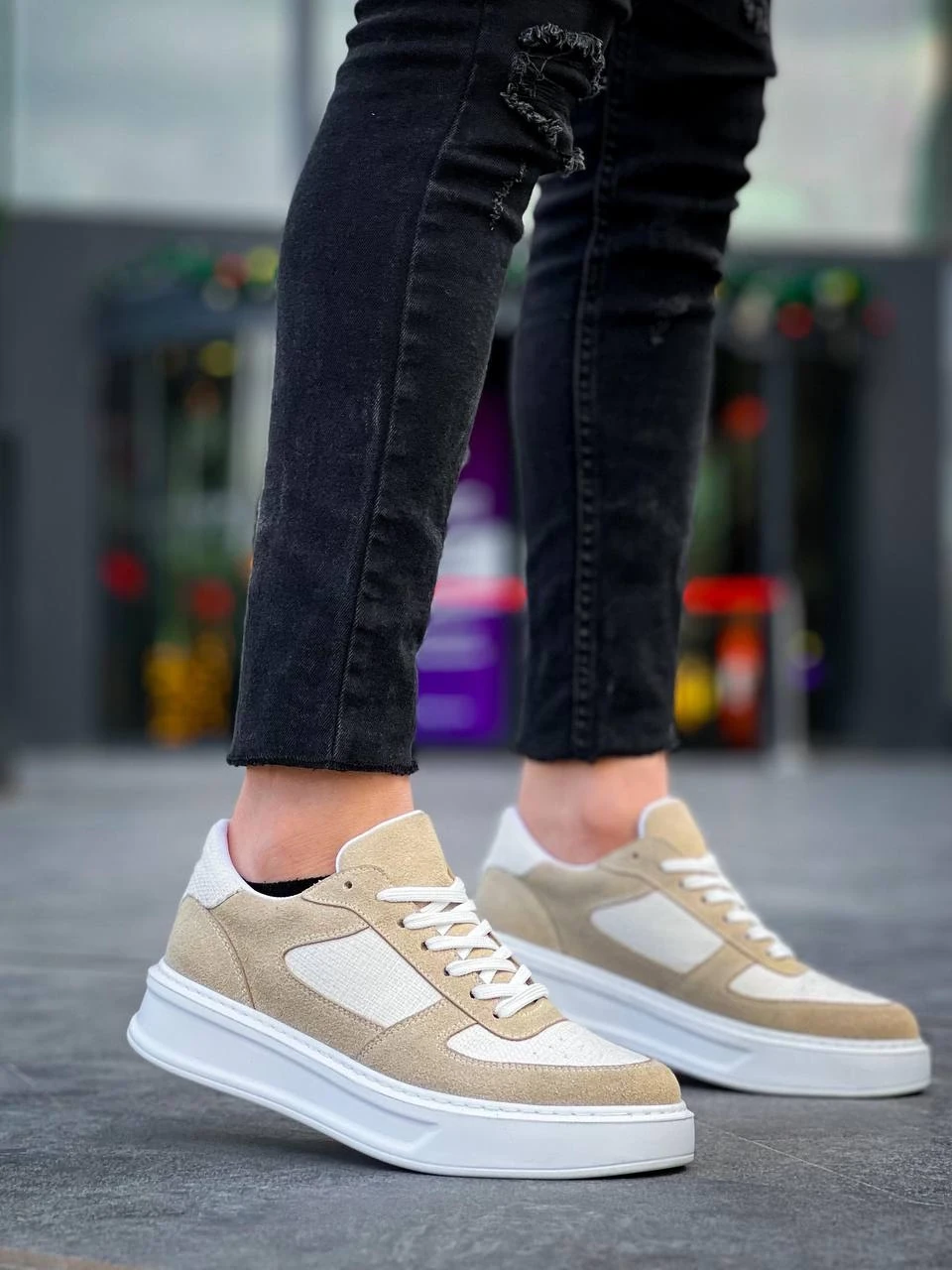 KB-X8 Kuback Bej Keten Süet Yüksek Taban Günlük Spor Ayakkabı