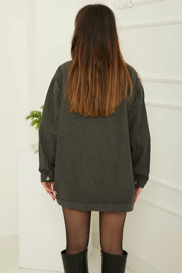 Taşlı Kot Ceket Antrasit