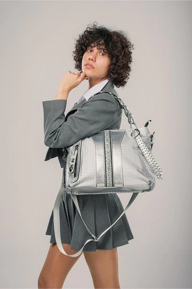 Jaxe Gri Cilt Omuz Çantası