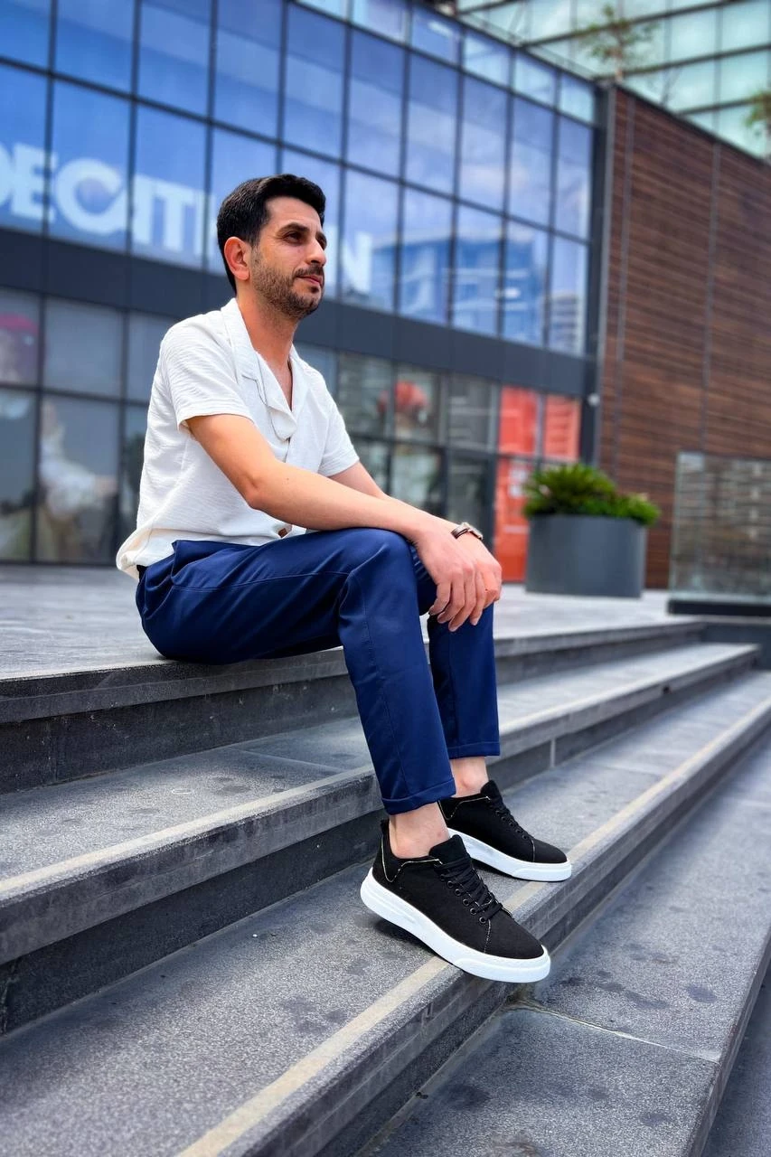 KB-X204 Kuback Siyah Keten Beyaz Yüksek Taban Günlük Erkek Spor Ayakkabı