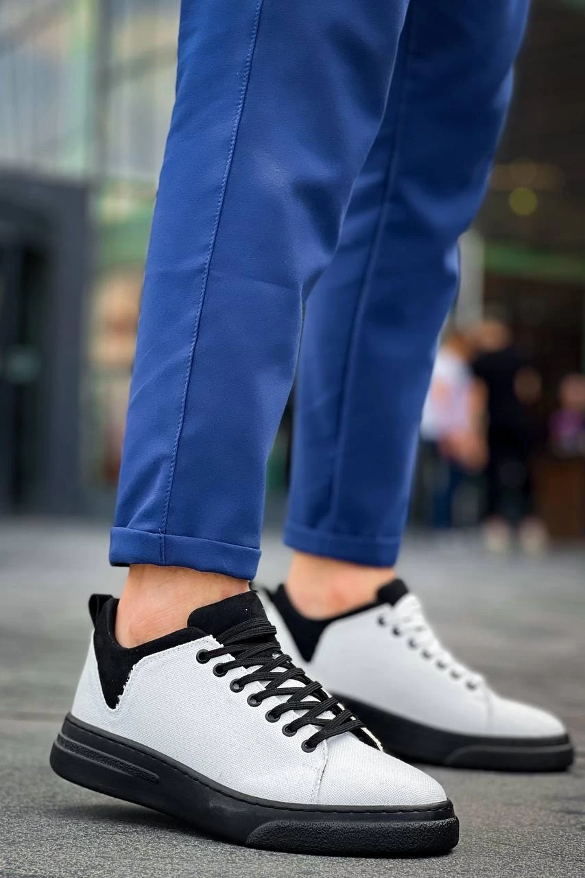 KB-X204 Kuback Beyaz Siyah Keten Siyah Yüksek Taban Günlük Erkek Spor Ayakkabı