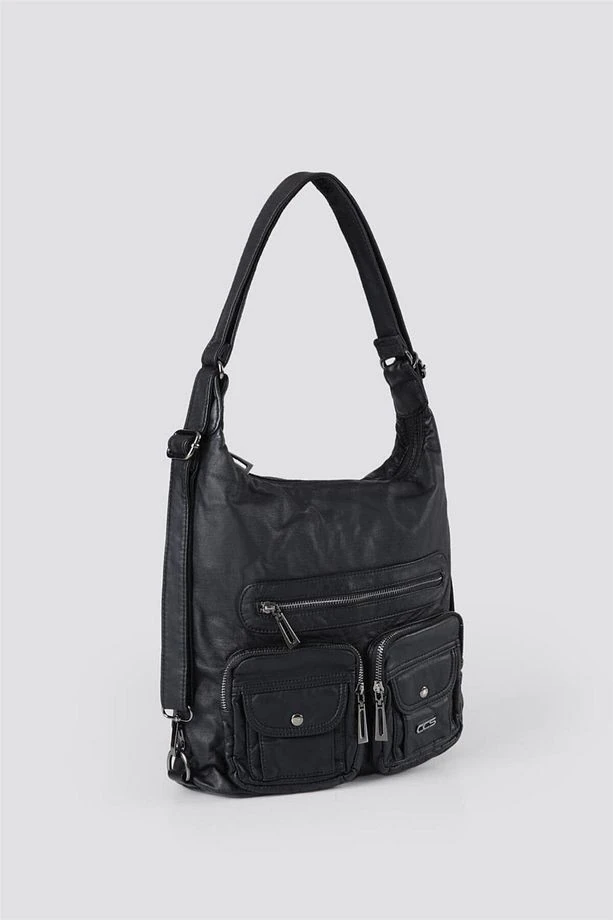 Kinya Siyah Cilt Omuz Çantası