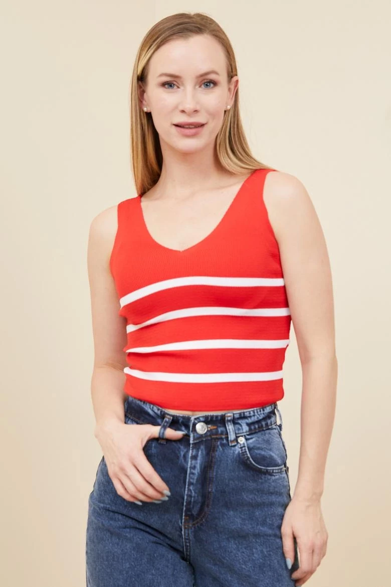 V yaka çizgili triko atlet