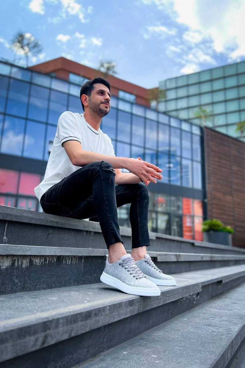 KB-X204 Kuback Gri Keten Beyaz Yüksek Taban Günlük Erkek Spor Ayakkabı