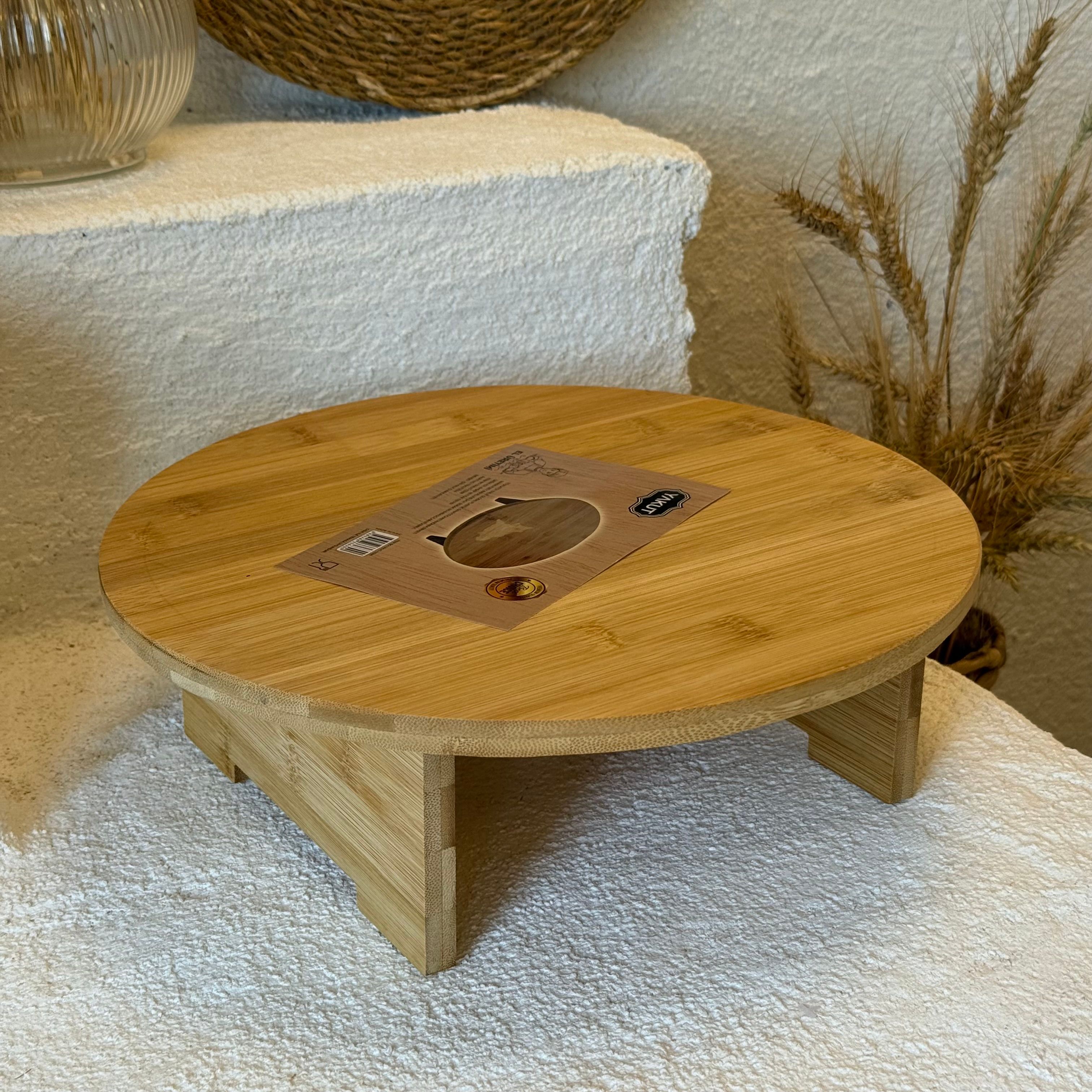 Yakut Yuvarlak Ayaklı Bambu Kesim Panosu Sunumluk Büyük Boy 32x32x10 cm 
