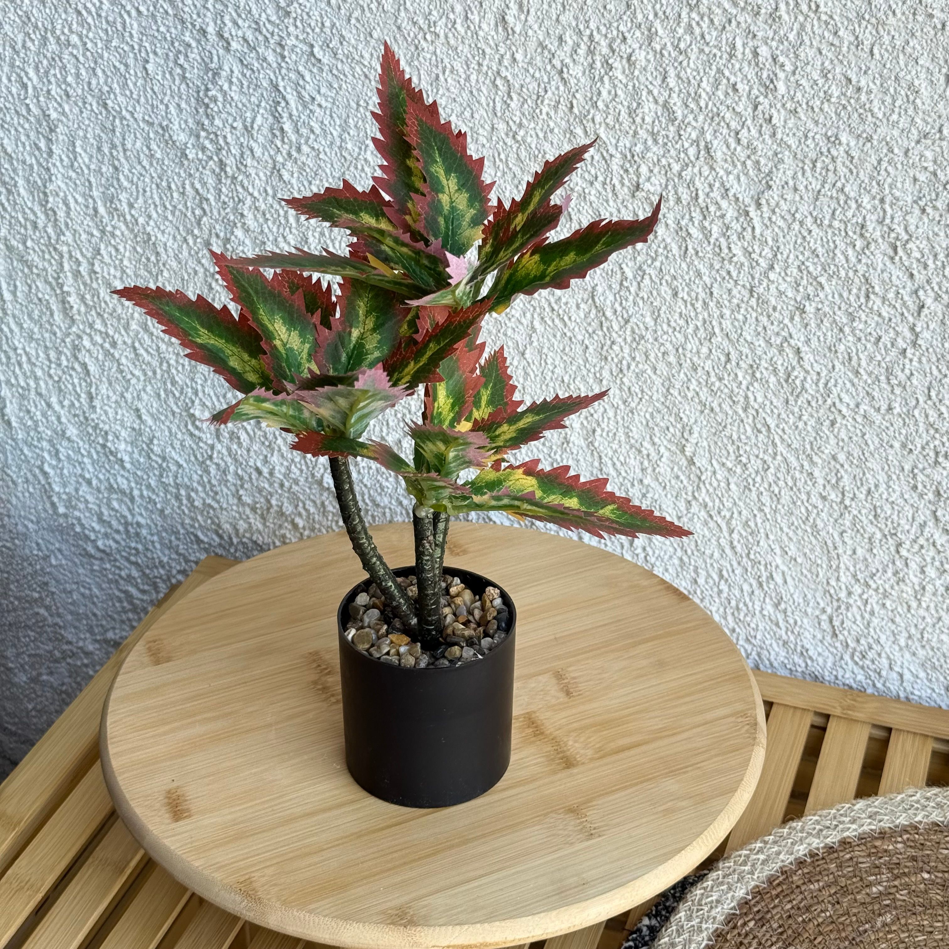 Coleus Saksılı Yapay Çiçek 30 cm Bordo-Yeşil