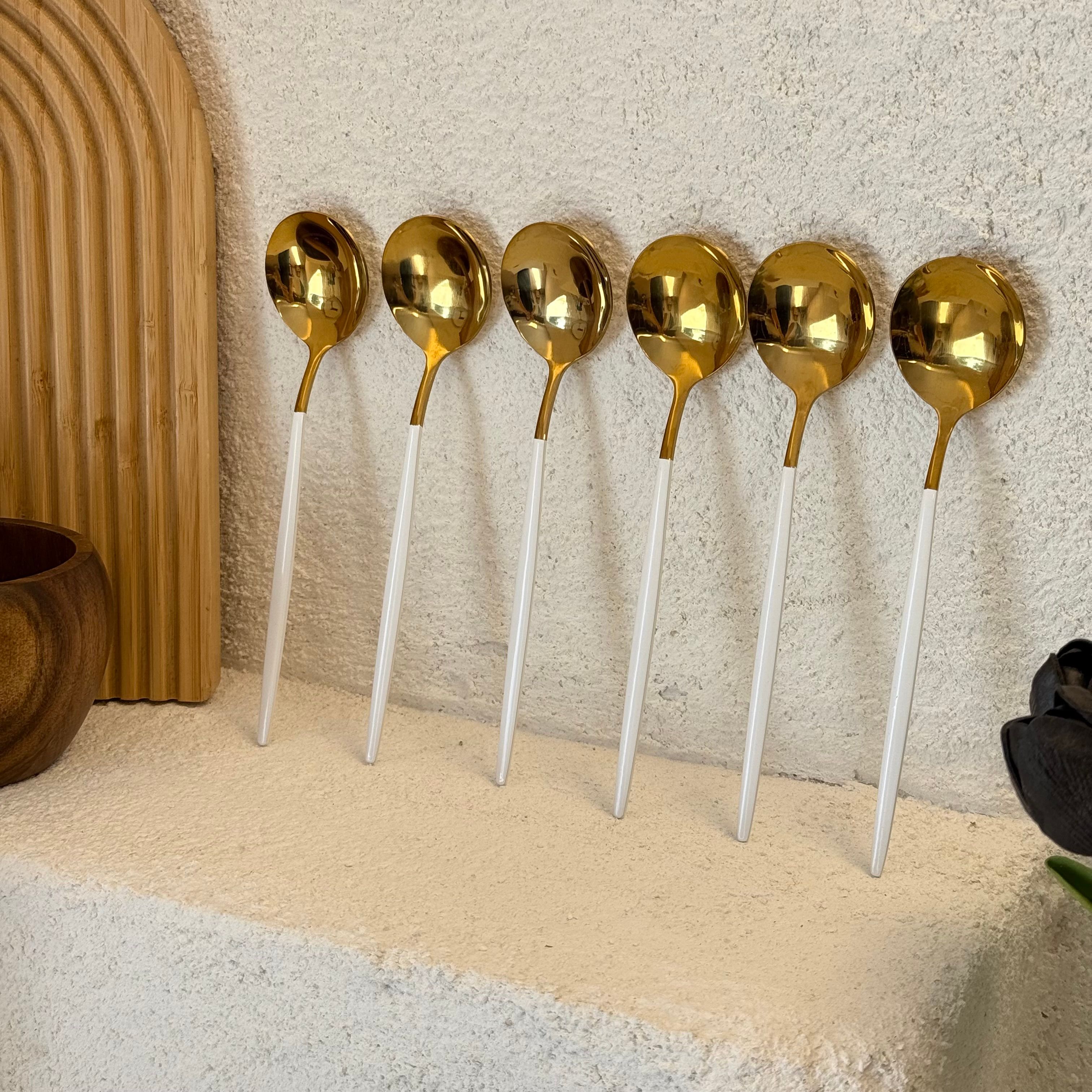 Zra Çorba Kaşığı Seti 6 Adet Beyaz-Gold 