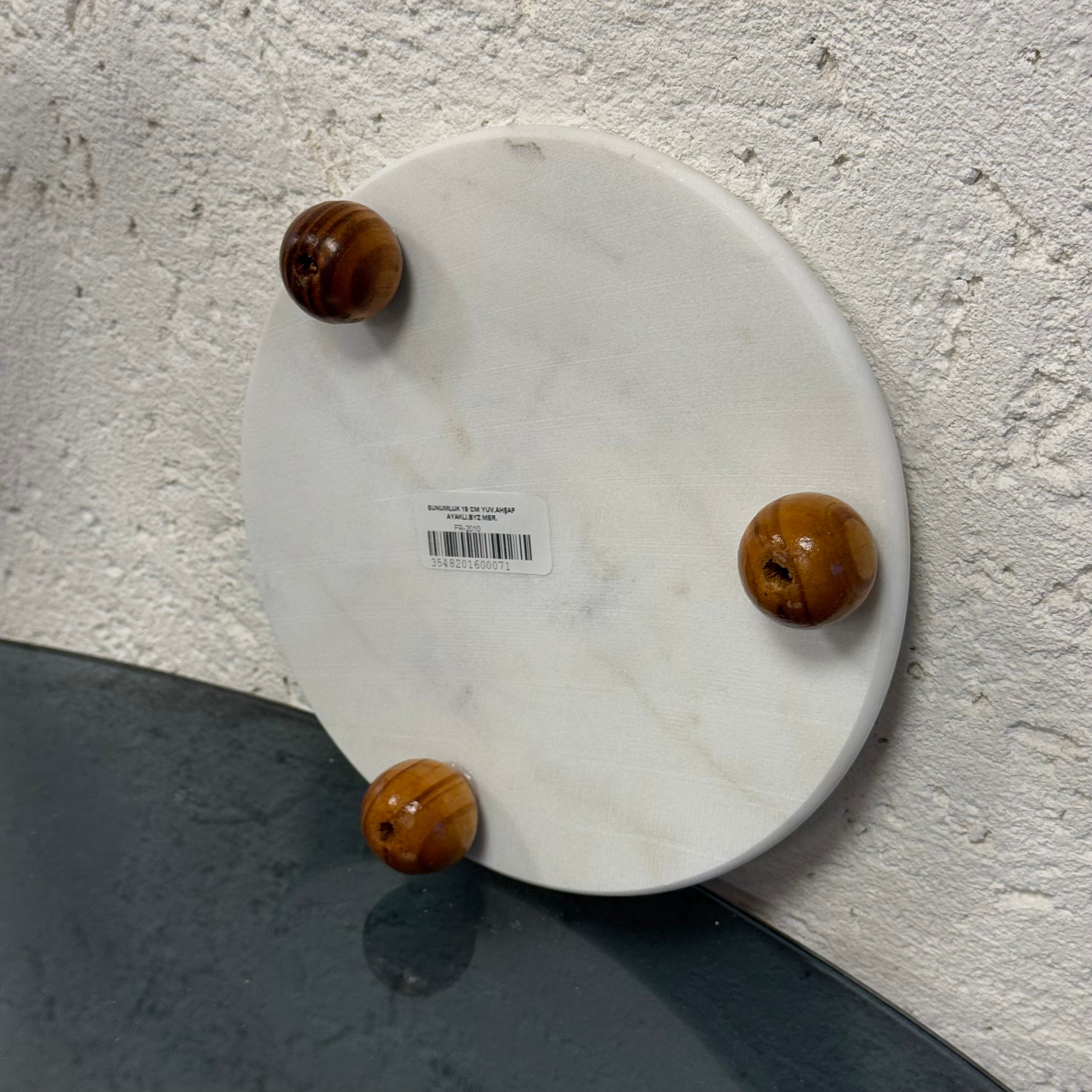 Mona Beyaz Mermer Top Ayaklı Yuvarlak Sunumluk 19 cm 