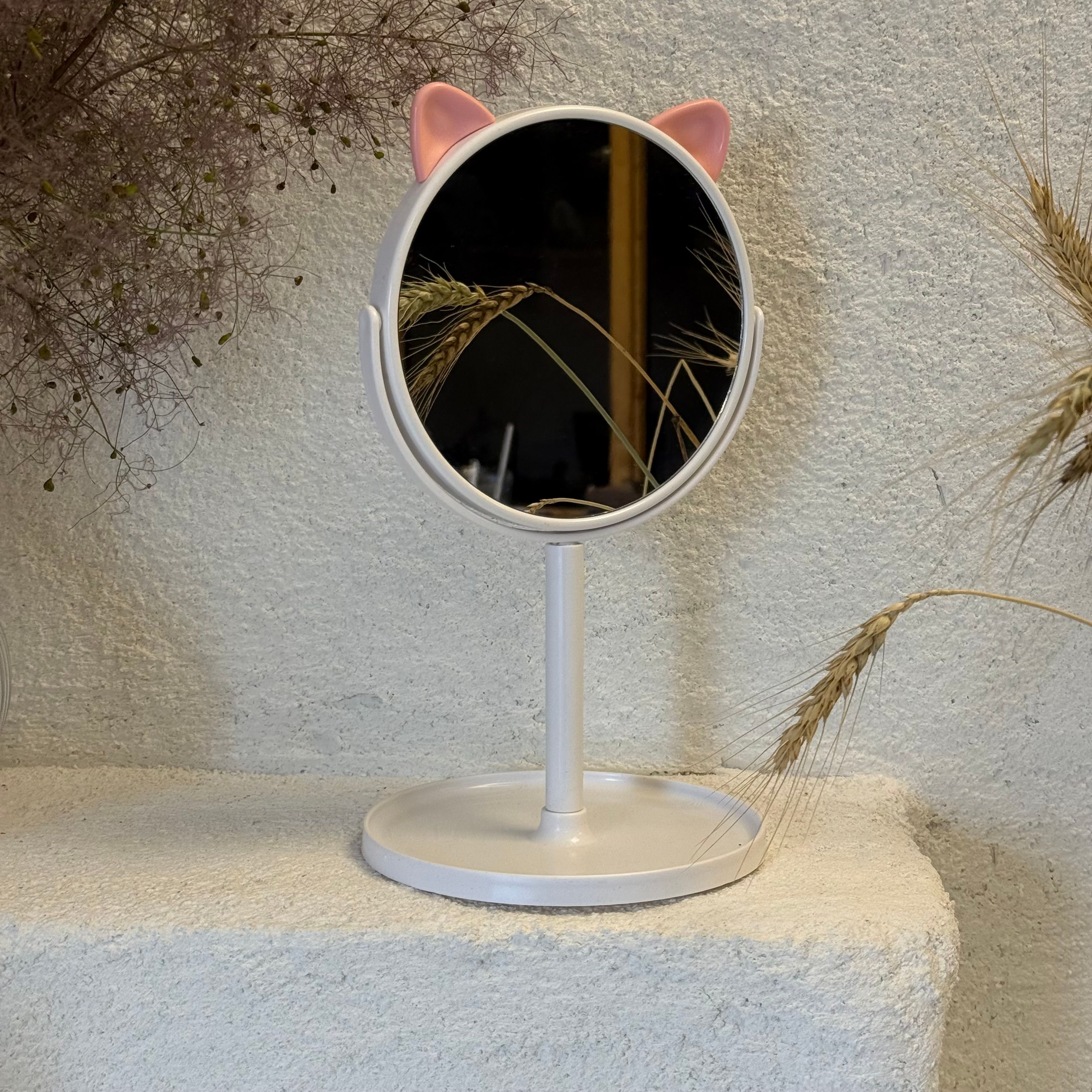Ayaklı Yuvarlak Ayna Beyaz 28 cm 