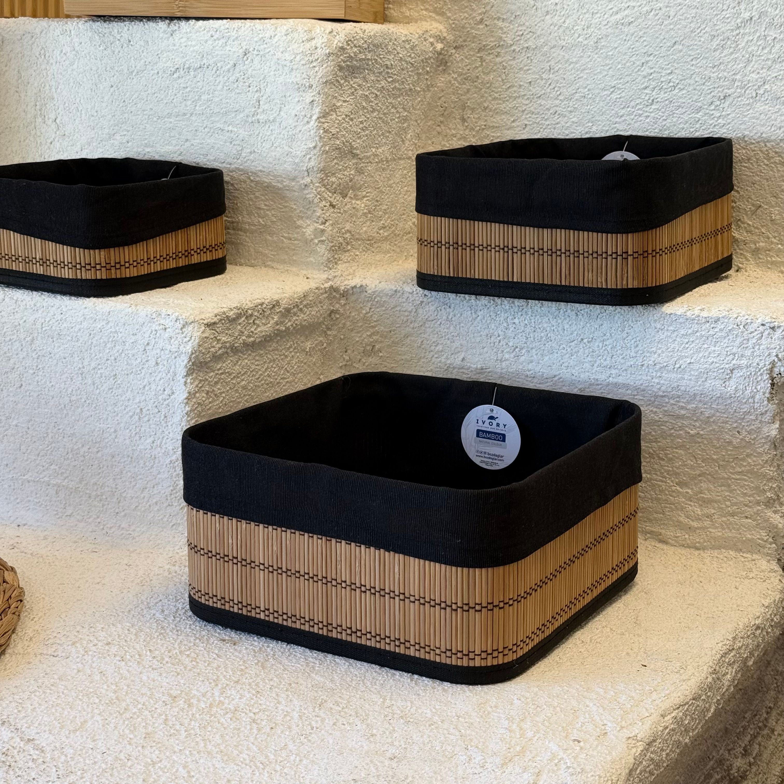 İvory Kare Siyah Astarlı Bambu Kare 3 Boy Organizer Seti 