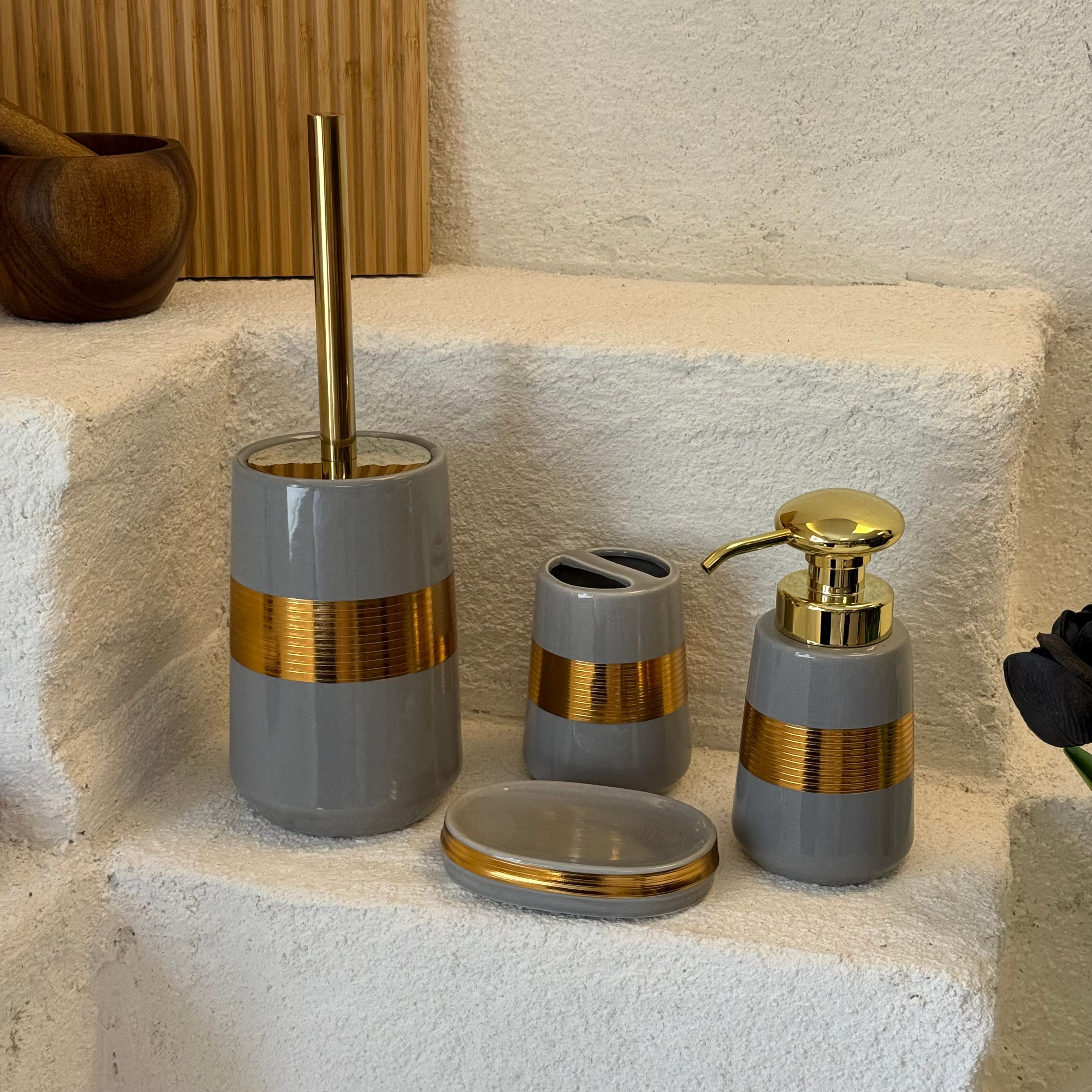 Kipra Porselen Banyo Seti 4 Parça Gri-Gold 