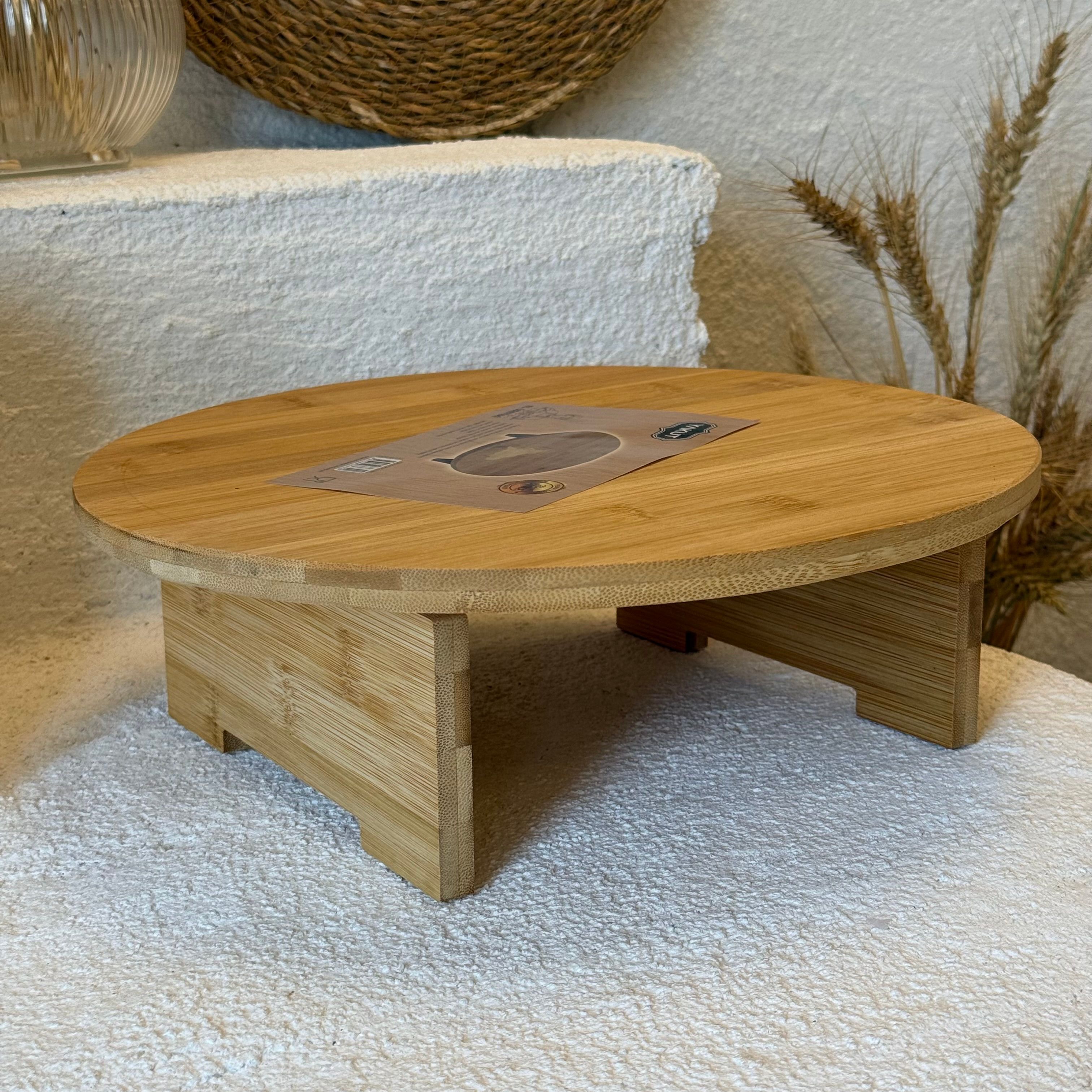 Yakut Yuvarlak Ayaklı Bambu Kesim Panosu Sunumluk Büyük Boy 32x32x10 cm 