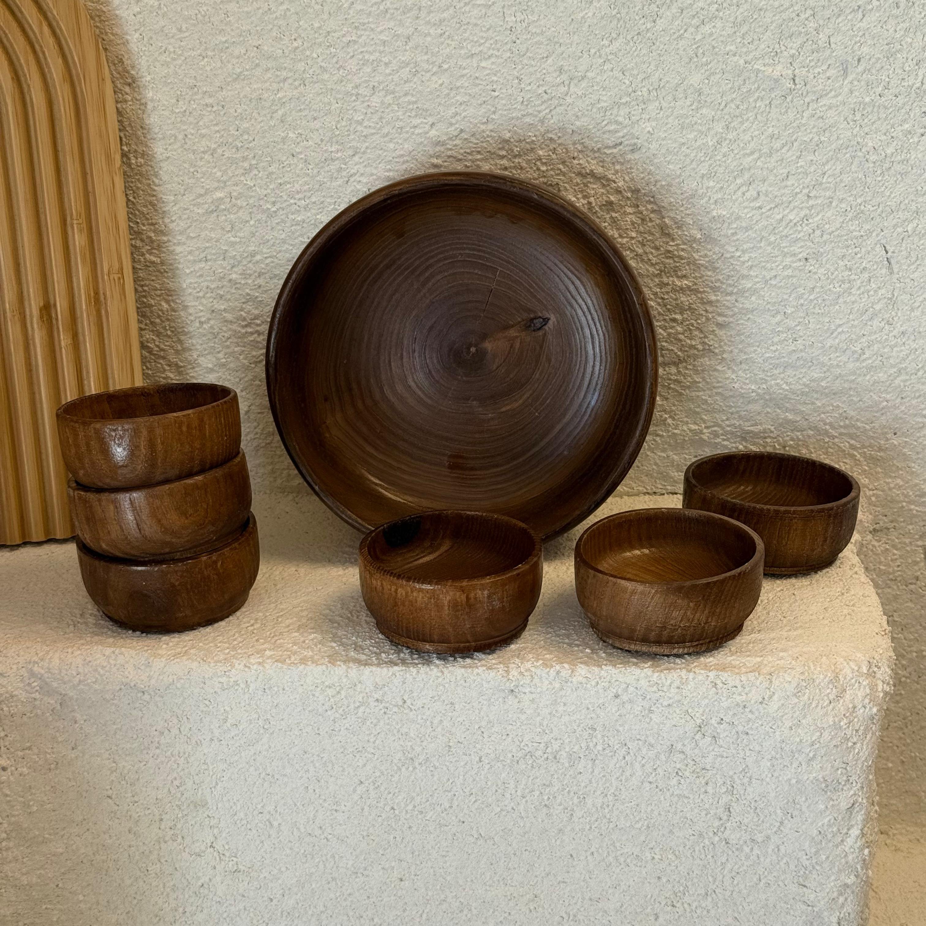 Mywood 7 Parça Özel Ahşap Çerezlik Set (Koyu)