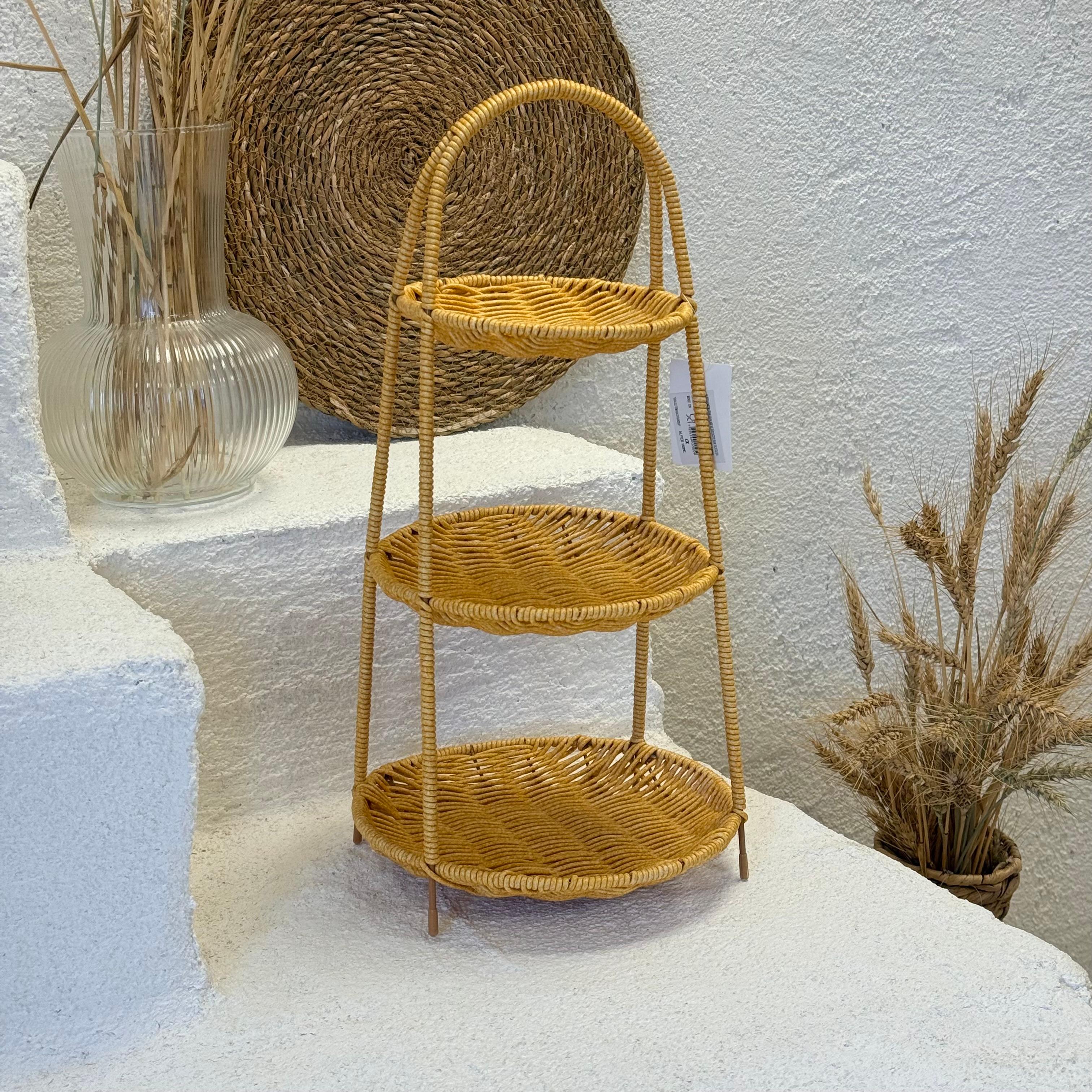 Alp 3 Katlı Rattan Meyvelik Sunumluk 43 cm 