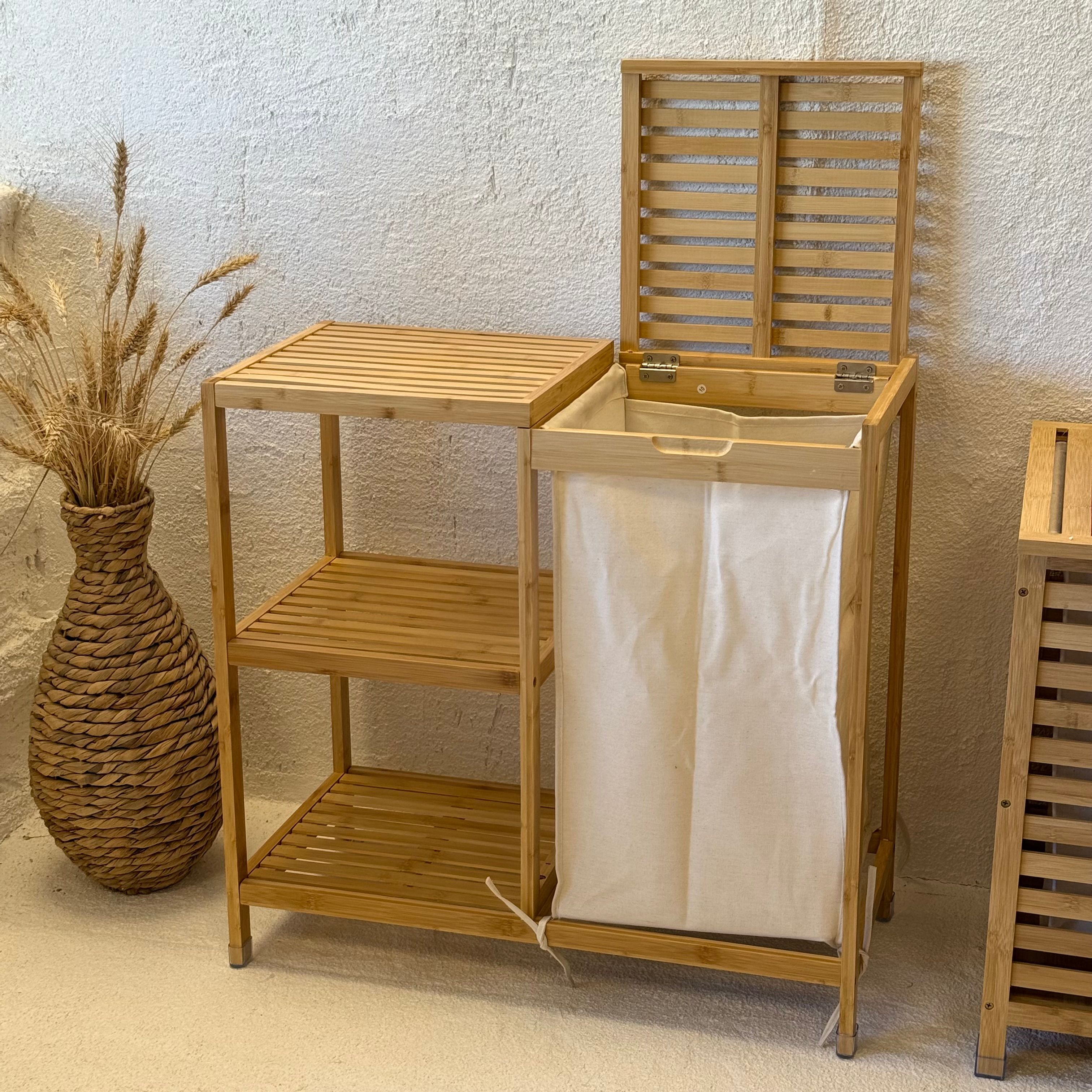 Bambu Dolap ve Kirli Çamaşır Sepeti 68x33x65 cm 