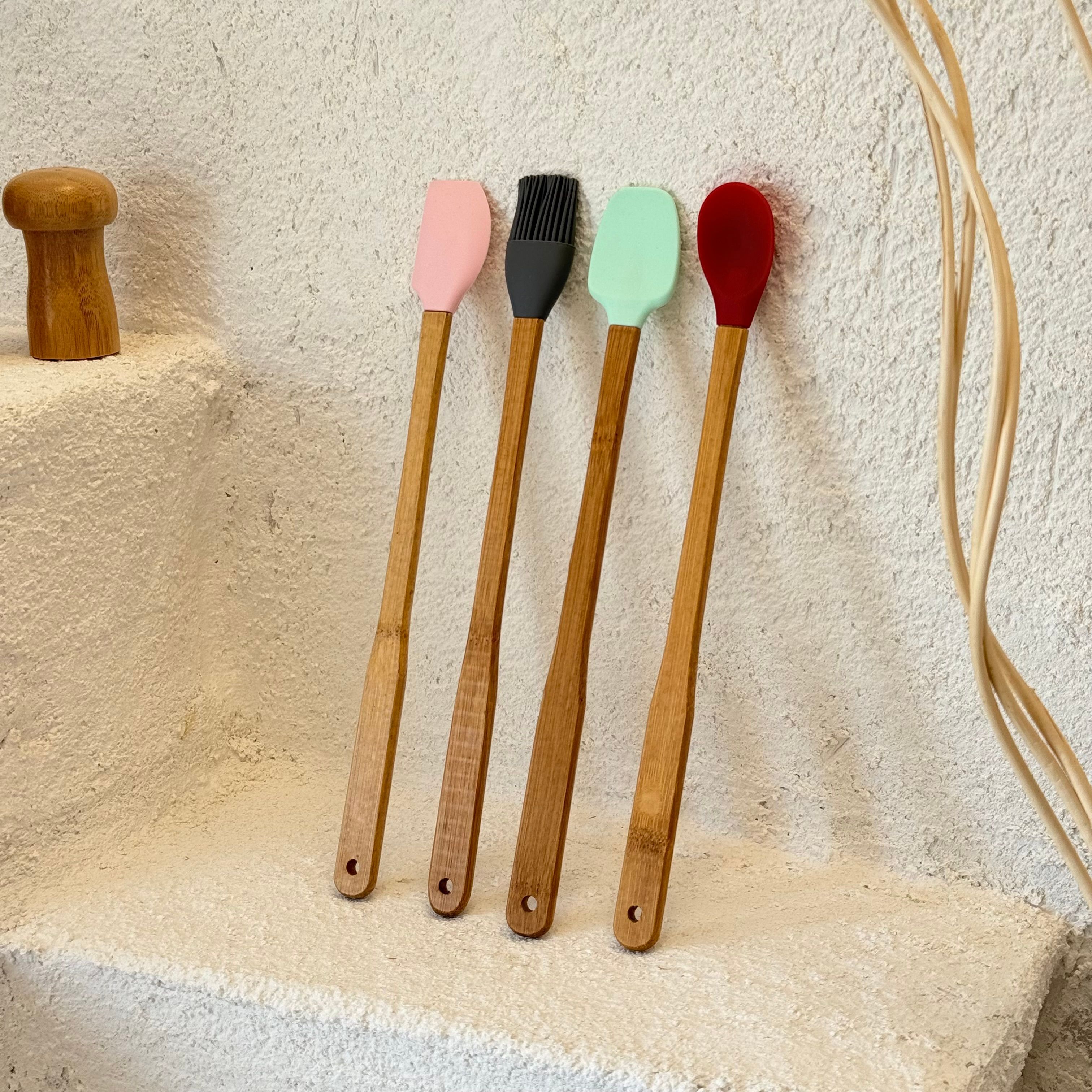 Roberto 4 Lü Bambu Saplı Uzun Silikon Spatula Seti 30 CM 