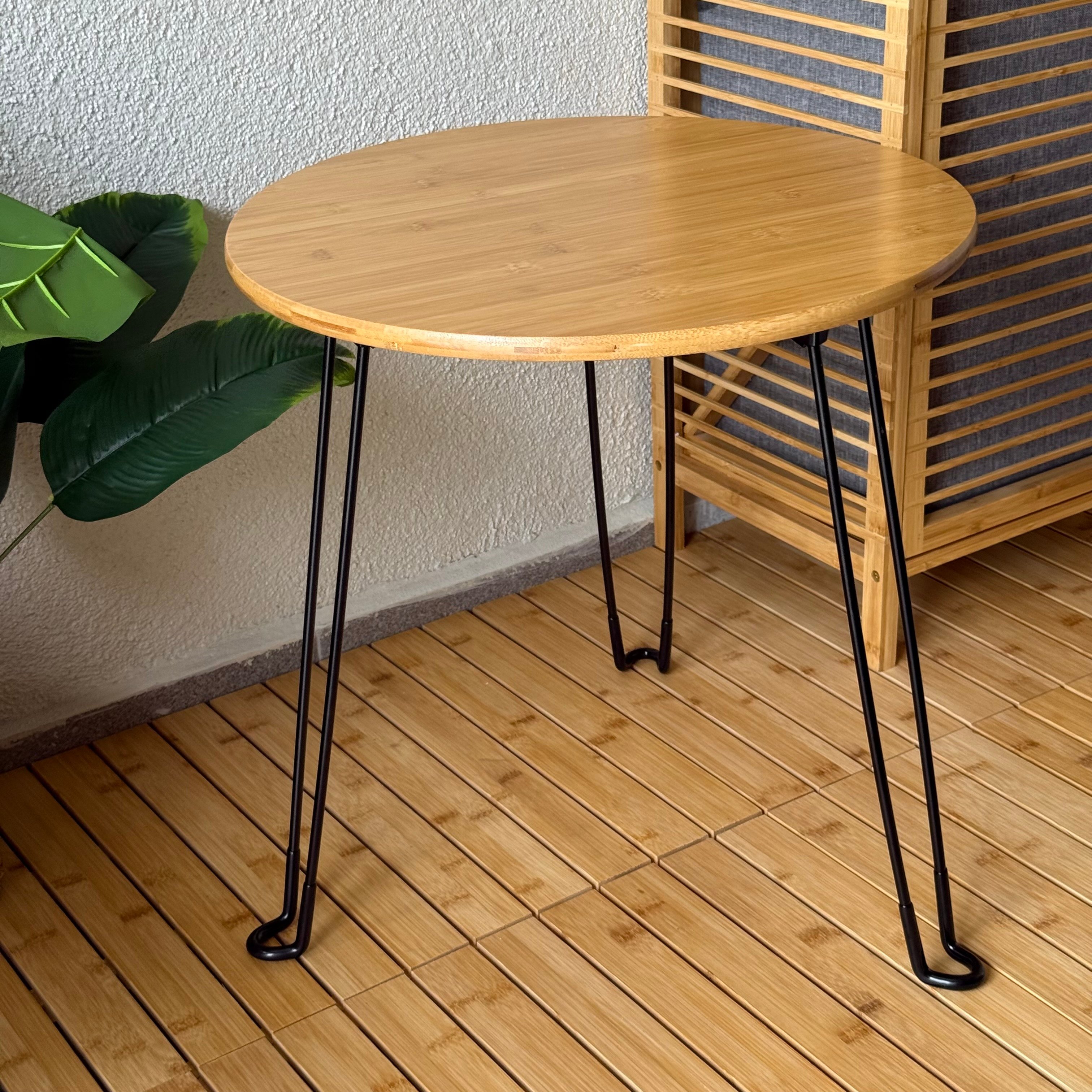 Morena Yuvarlak Metal Ayaklı Katlanır Bambu Sehpa 45x45x46 CM 