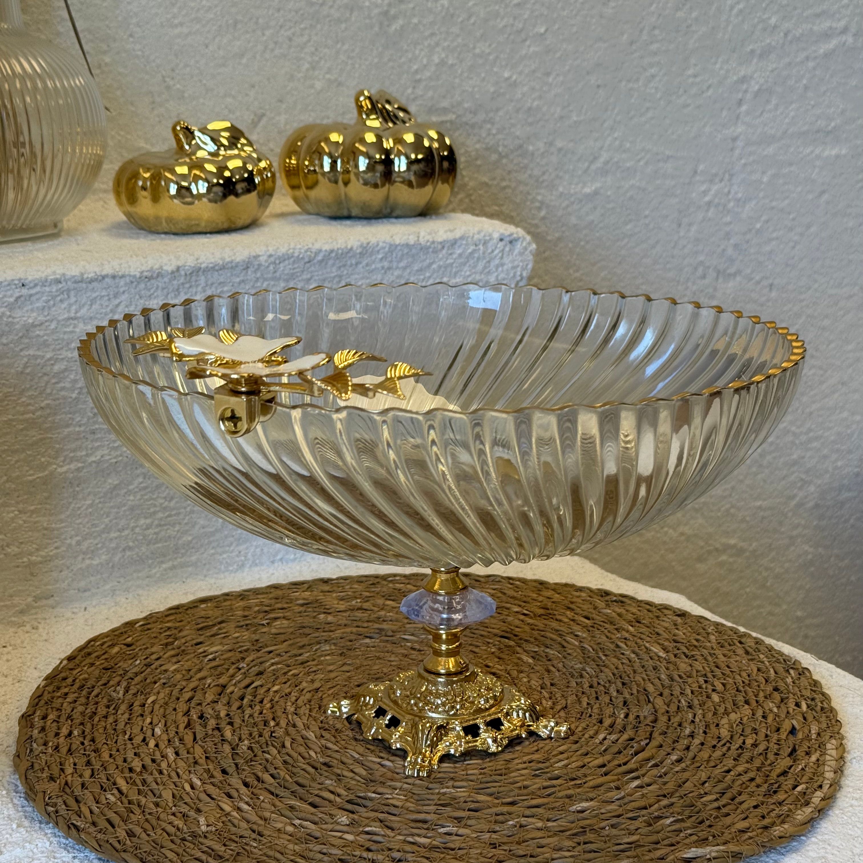 Tropik Gold Ayaklı Cam Salata Kase Sunumluk 29x29x17 cm (2380)