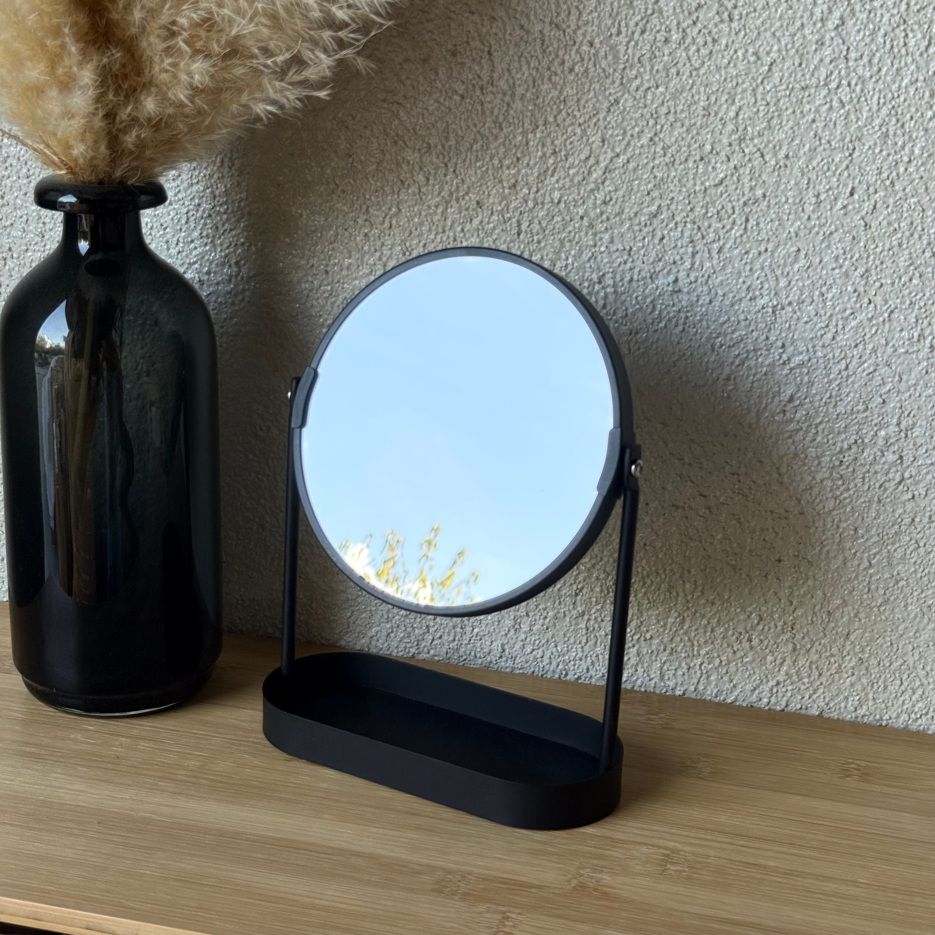 Cora Metal Standlı Yuvarlak Ayna Mat Siyah 25x19 cm 
