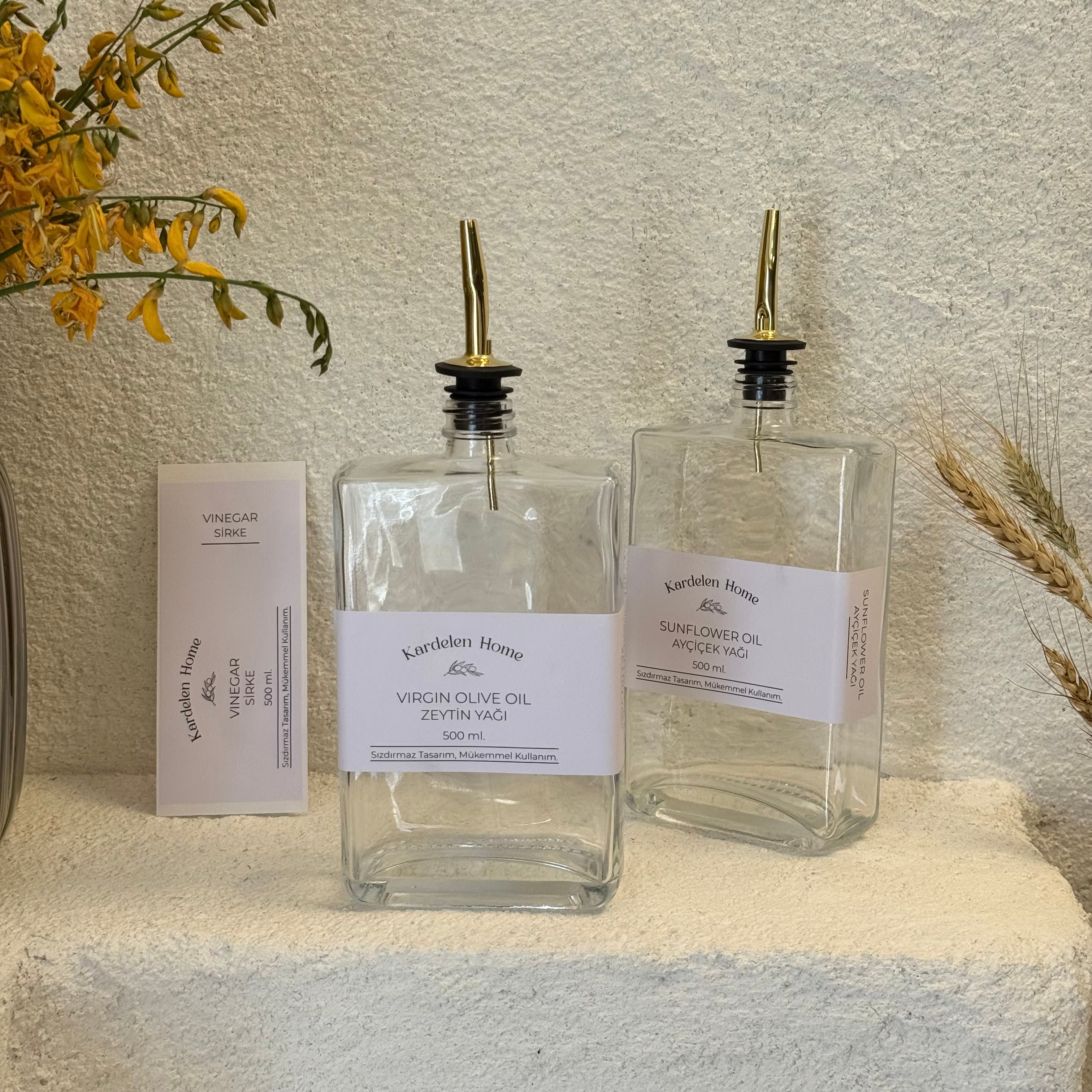 Florvia Dikdörtgen Cam Yağlık İkili Set 500 ml Stiker Hediyeli 