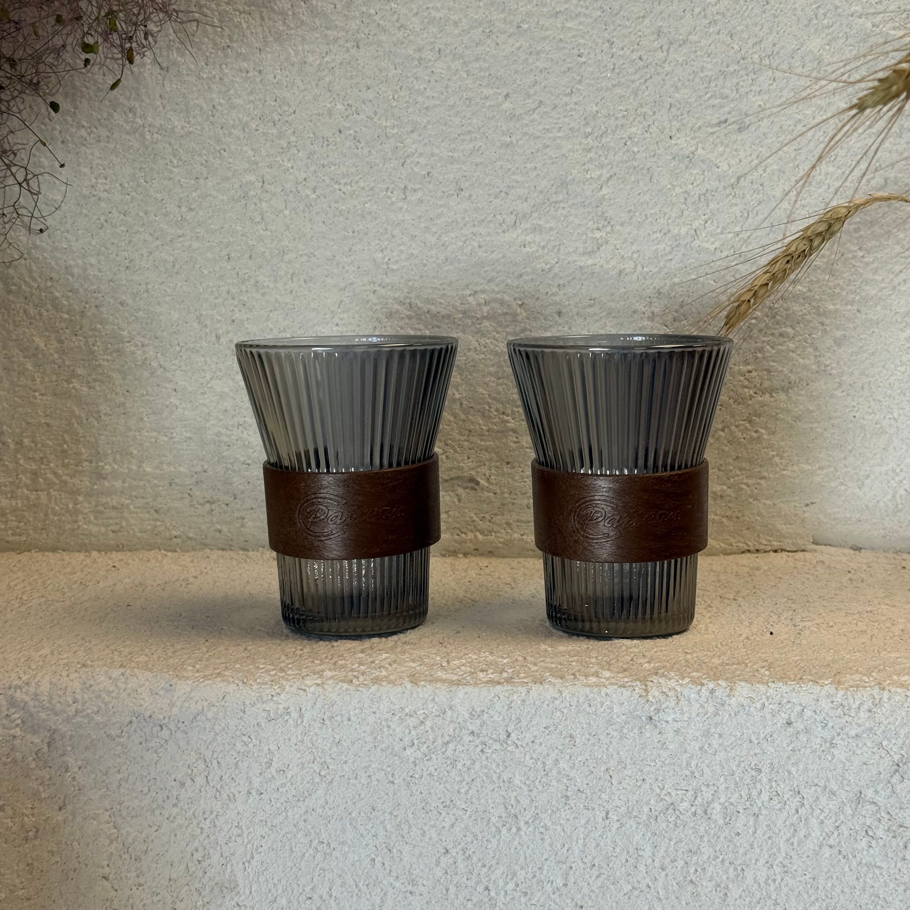 Patteru Ahşap Tutmalı Cam Bardak Füme 